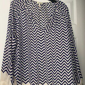 Joie Navy & Cream Chevron Print Long Sleeve Blouse Size M